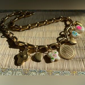 Logan Tay Floral Charm Necklace vintage inspo 16” brass chain hand painted charm